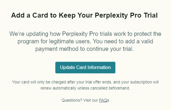 Привязка карты для Perplexity Pro Trial