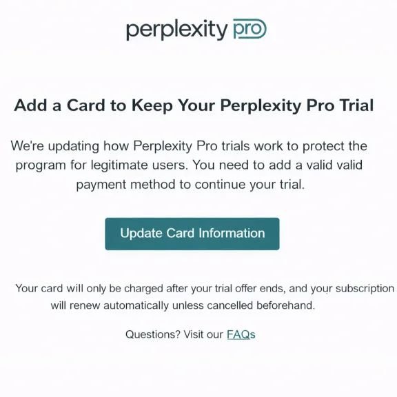 Привязка карты к аккаунту Perplexity