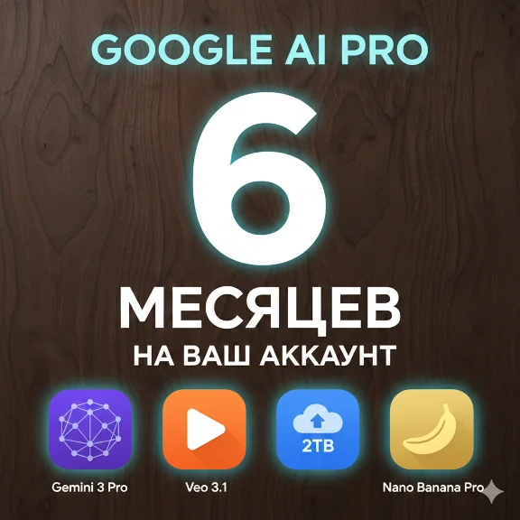 Google AI Pro 6 месяцев на ваш аккаунт! Gemini 3 pro|Veo 3|Nano Banana Pro|2TB