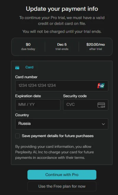 Perplexity Pro Trial | Привязка карты | Восстановление подписки