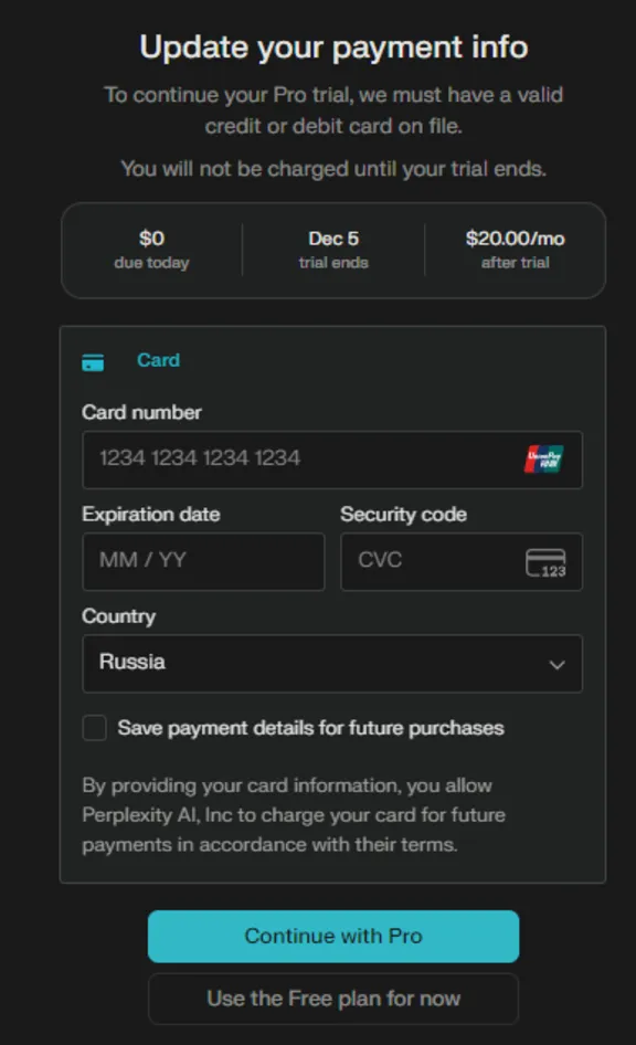 Perplexity Pro Trial | Привязка карты | Восстановление подписки