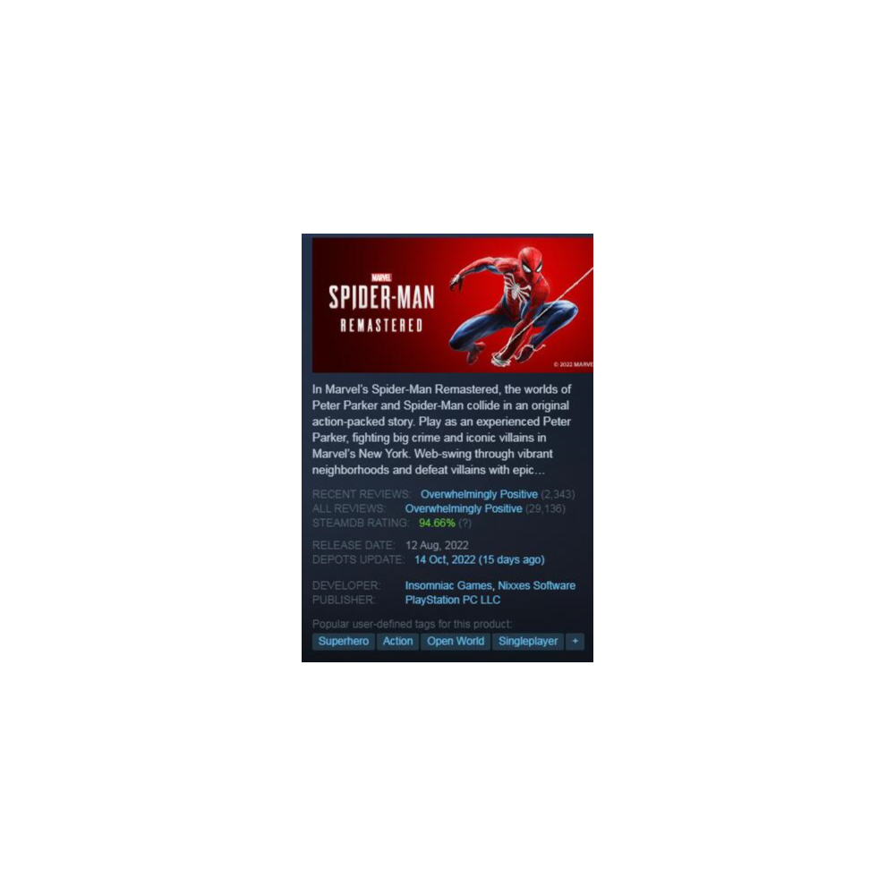 Купить Marvel's Spider-Man Remastered (Steam Key / Turkey) за 3144