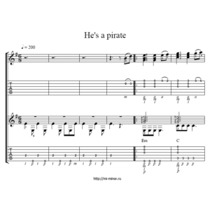 Табулатура Пираты Карибского моря. Для двух гитар.