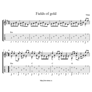Sting - Fields Of Gold. ТАБУЛАТУРА для одной гитары