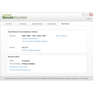 WebRoot SecureAnywhere™ AntiVirus 2013: ключ на 90 дней