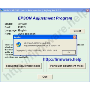 Epson XP530, XP630, XP635, XP830 Adjustment Program