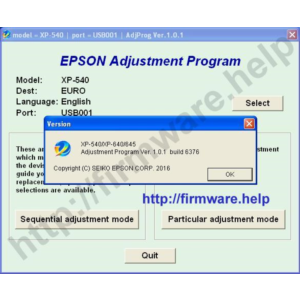 Epson XP540, XP640, XP645 Adjustment Program