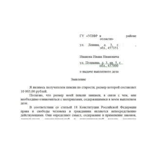 Заявление на получение копии выплатного дела