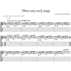 3 легких рок песни - гитара ноты+табы