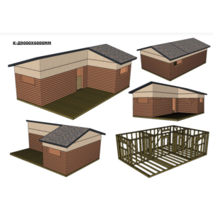 Проект каркасного дома с открытой террасой 9000х6000 мм