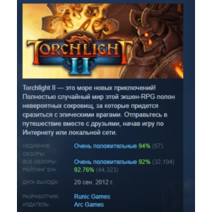 Torchlight 2 II АВТОДОСТАВКА STEAM РОССИЯ