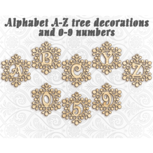 Алфавит снежинки буквы a-z, цифры 0-9 для лазерн. резки