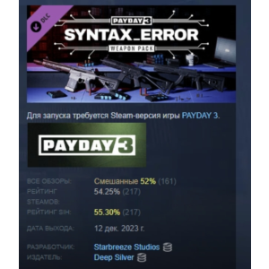 PAYDAY 3: Syntax Error Weapon Pack DLC STEAM РОССИЯ