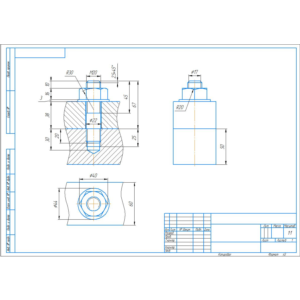 Чертеж шпилечное соединение М20. Компас.