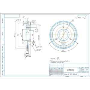 Чертеж детали фланец в компасе