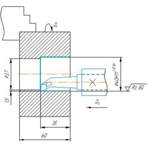 Схема растачивания глухого отверстия резцом в компасе
