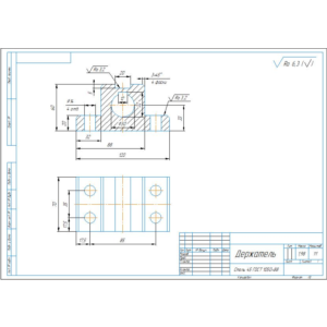 Чертеж детали держатель в компасе