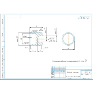 Чертеж детали корпус клапана в компасе