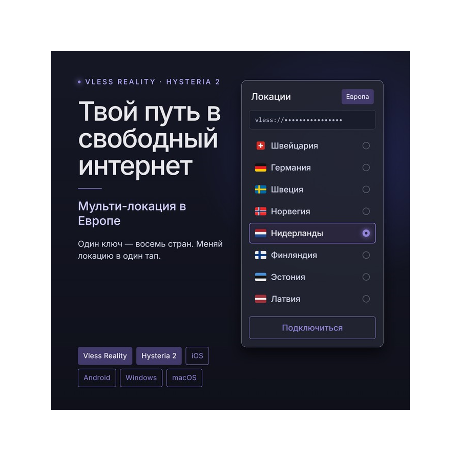Vless Reality VPN · 30/90 days · Multiple Europe