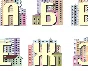 Russian alphabet, decorated with drawings of houses