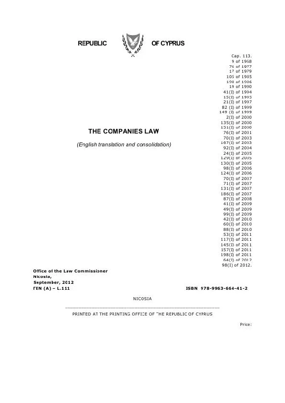 Translation of the Companies Law of Cyprus - "Company,