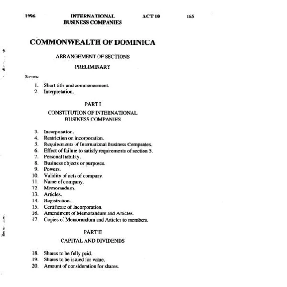 Dominica: Law on International Business Companies