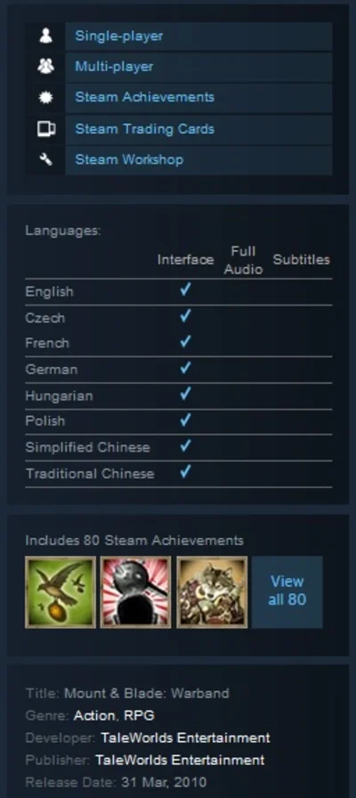 Mount & Blade Warband  (Steam Gift Region Free)