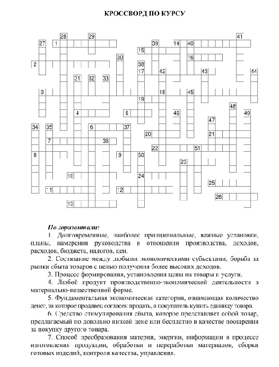 Кроссворд по маркетингу 51 вопрос