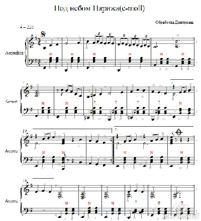 Under the sky of Paris (e-moll) sheet music for accordi