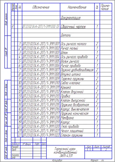 Чертеж Тормозной кран автомобиля ЗИЛ-4331