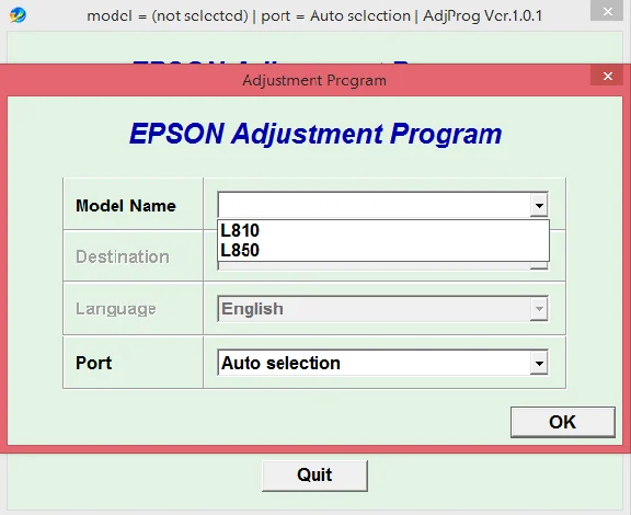 Adjustment program Epson L810, L850