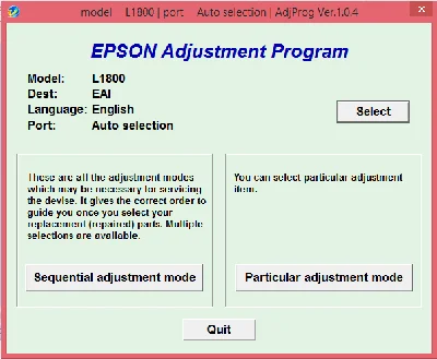 Adjustment program Epson L1800