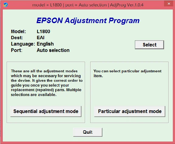 Adjustment program Epson L1800
