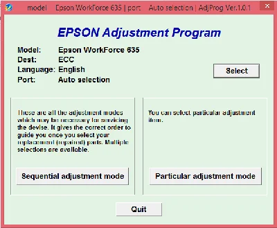 Adjustment program Epson WorkForce 630 / 633 / 635