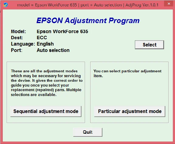 Adjustment program Epson WorkForce 630 / 633 / 635