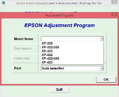 Adjustment program Epson XP-225, XP-322, XP-323,XP-423