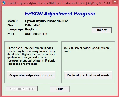 Adjustment program Epson Artisan 1430, 1430W