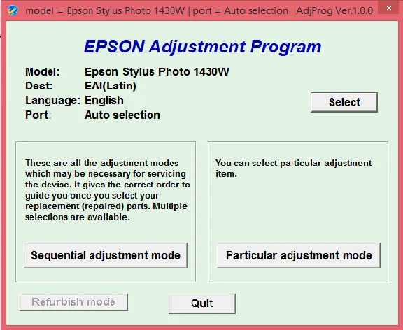 Adjustment program Epson Artisan 1430, 1430W