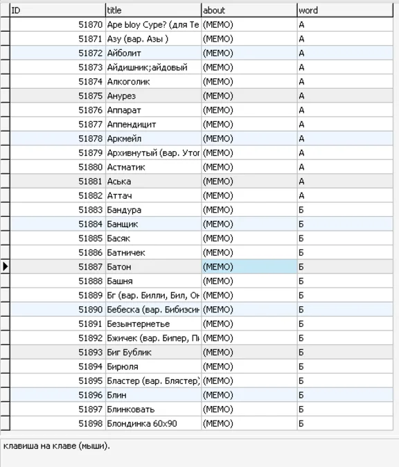 MySQL computer slang database