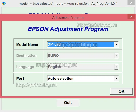 Adjustment program XP520, XP625, XP720, XP760, XP860
