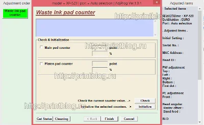 Adjustment program XP520, XP625, XP720, XP760, XP860