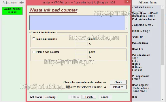 Adjustment program XP520, XP625, XP720, XP760, XP860