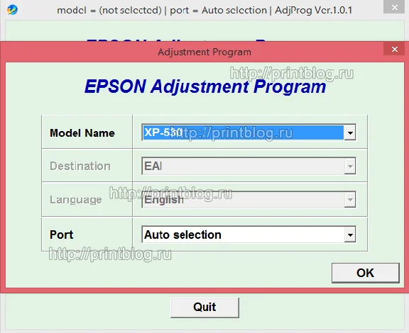 Adjustment program XP-530, XP-630, XP-830