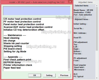 Adjustment program XP-510, XP-610, XP-615, XP-710