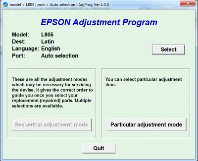 Adjustment program Epson L805