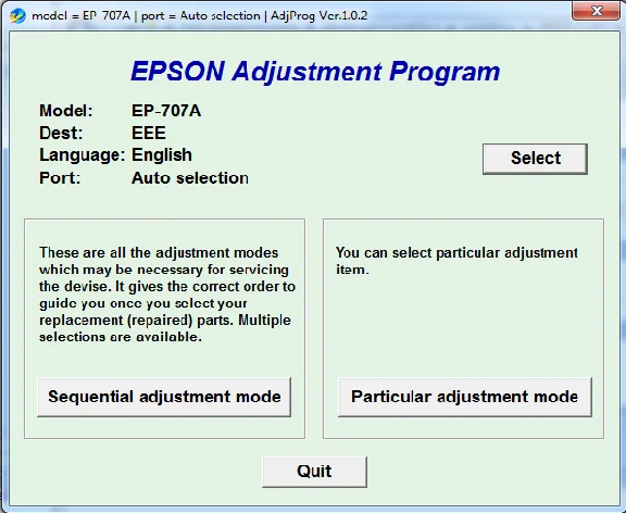 Adjustment program Epson EP-707A