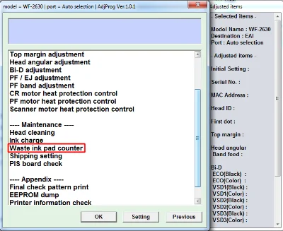 Adjustment program Epson WorkForce WF-2630