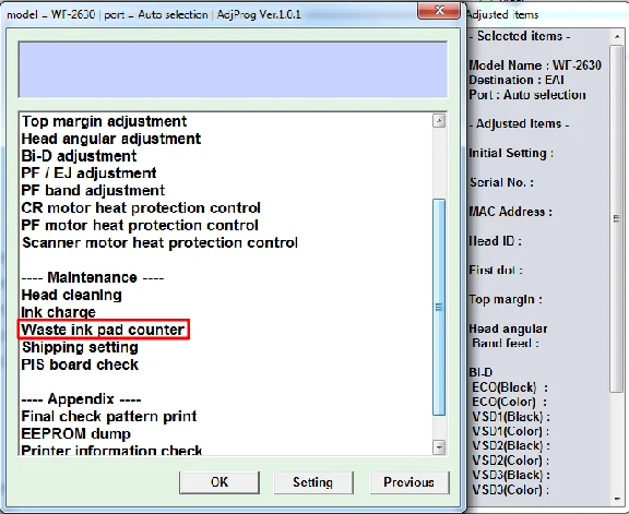 Adjustment program Epson WorkForce WF-2630