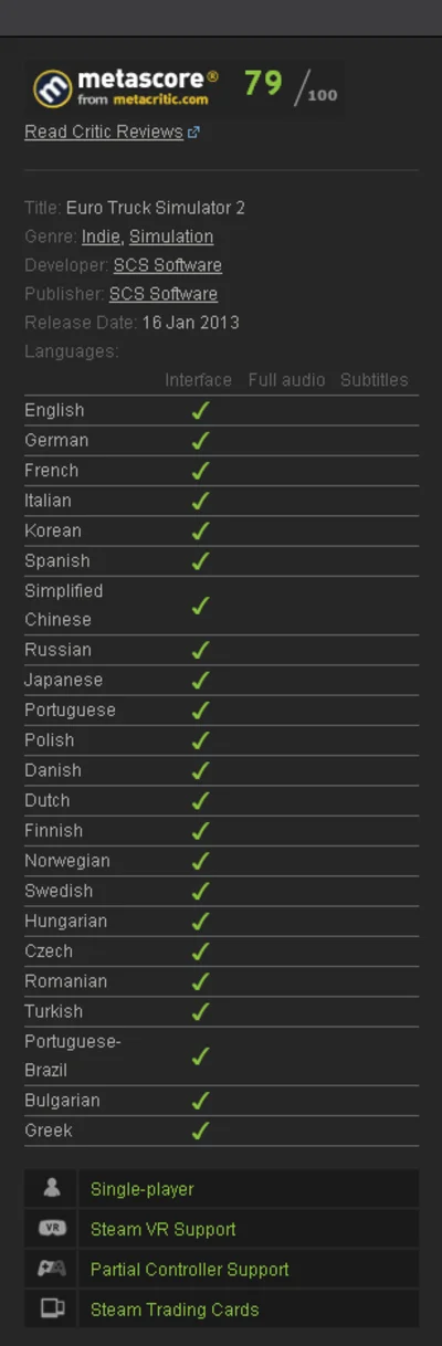 Euro Truck Simulator 2 (Steam gift / ROW / Region free)