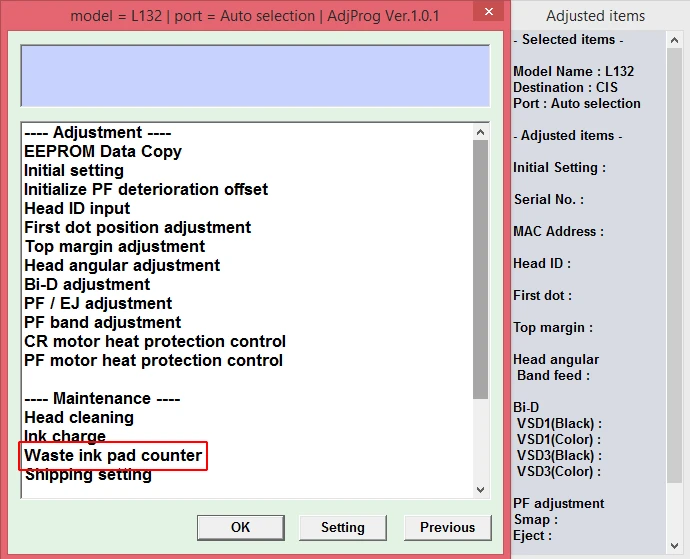 Adjustment program Epson L132, L222, L312, L362, L366